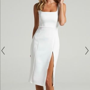 White midi dress with slit